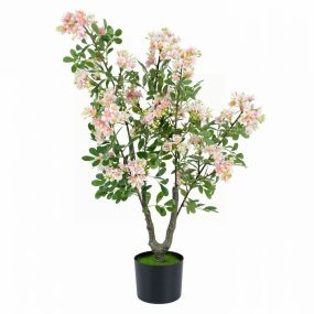 Árbol de impatiens artificial rosa con maceta de cemento 90 cm para interior