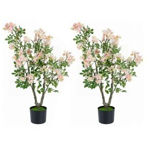 Árbol de flores artificial rosa 2 unidades con maceta de cemento 90 cm para decoración interior