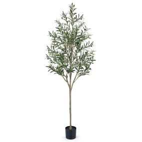 Árbol de Olivo Artificial Altura 190 cm con 15 Ramas y Frutos Realistas Decorativo para Interiores sin Mantenimiento con Maceta Verde