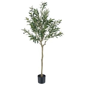 Árbol de Olivo Artificial Altura 150 cm con 11 Ramas y Frutos Realistas Decorativo para Interiores sin Cuidados con Maceta Estable Verde