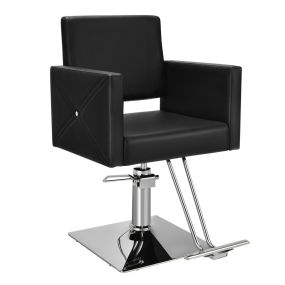 Silla Peluquero Acolchada Hidráulica Giratoria Reposabrazos Respaldo Bomba para Peluquería Estética Maquillaje Negro