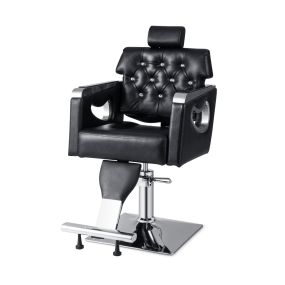 Silla de peluquería con respaldo y reposacabezas ajustables, giro 360°, 61 x 86 x 104-119,5 cm, negro