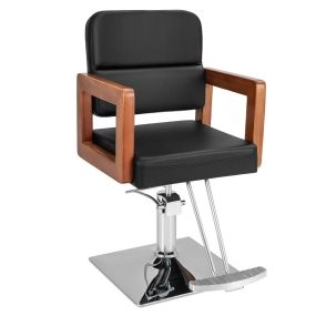 Silla de Peluquero Hidráulica de 95-110 cm con Apoyabrazos de Madera Giro de 360° Ajuste de Altura y Bomba Hidráulica para Salón Negro