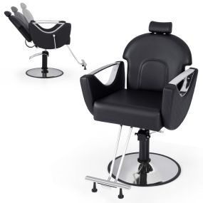 Silla de Barbero Silla de Salón Reclinable para Estilistas con Giro de 360° y Altura Ajustable Silla con Bomba Hidráulica Negro