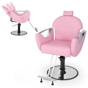 Silla de Barbero Silla de Salón Reclinable para Estilistas con Giro de 360° y Altura Ajustable Silla con Bomba Hidráulica Rosa