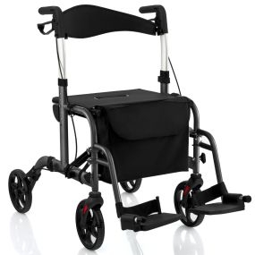 Andador rollator 2 en 1 de aluminio ajustable para personas mayores, negro, carga 136 kg