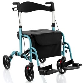 Andador rollator 2 en 1 de aluminio ajustable para personas mayores, azul, carga 136 kg