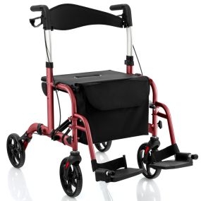 Andador rollator 2 en 1 de aluminio ajustable para personas mayores, rojo, carga 136 kg