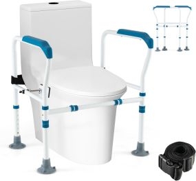 Soporte para Inodoro Plegable con Altura y Ancho Ajustables Patas con Ventosas y Abrazaderas Giratorias con Correa de Fijación