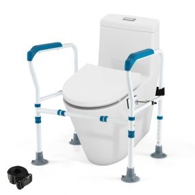 Apoyabrazos WC con riel de seguridad ajustable para inodoros, azul