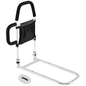 Riel de seguridad para cama con doble pasamanos, bolsillo y correa de fijación, blanco, 136 kg, 61 x 40 x 64 cm