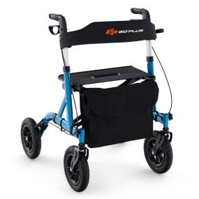 Andador plegable para adultos con asiento, ruedas neumáticas 24 cm, bolsa, carga 160 kg, azul