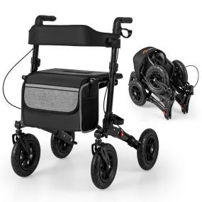 Andador plegable con neumáticos de 23 cm todo terreno, altura ajustable, aluminio negro