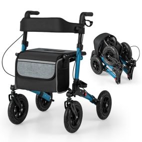 Andador Plegable con Neumáticos de 23 cm para Todo Terreno Ajuste de Altura Estructura de Aluminio Ligera-Azul
