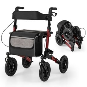 Andador plegable con neumáticos de 23 cm todo terreno, altura ajustable, aluminio, rojo