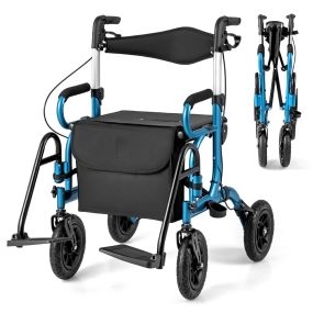 Andador rollator plegable para personas mayores con asiento y respaldo ergonómico azul marino