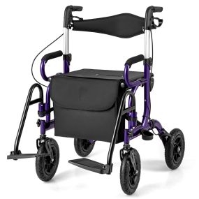Andador Rollator Plegable para Personas Mayores con Asiento Ajuste de Altura Respaldo Ergonómico Púrpura