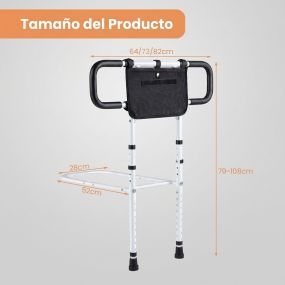Set de barandilla de cama ajustable plegable con asas acolchadas y ventosas para mayores