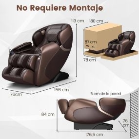 Sillón de masaje de cuerpo completo Shiatsu gravedad 0 reclinable marrón con aire y calefacción