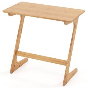 Mesa Auxiliar de Bambú para Sofá con Amplia Superficie Escritorio para Portátil que Ahorra Espacio Montaje Rápido de Aperitivos Natural