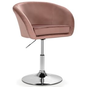 Silla de Bar de Terciopelo Giratoria Taburete de Ocio de Respaldo Ajustable en Altura con Esponja Elástica 61 x 52 x 72-86 cm-Rosa