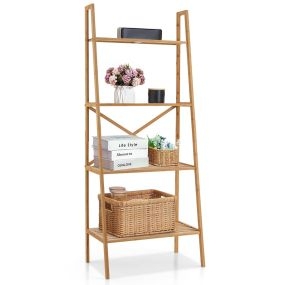Estantería de Bambú de Escalera de 4 Niveles Soporte para Plantas Antivuelco para Sala de Estar y Oficina 60 x 35,5 x 148 cm Natural