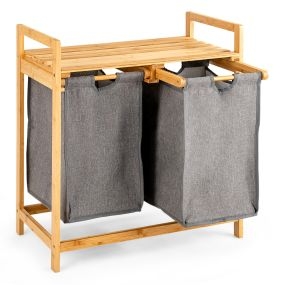 Cesta de ropa sucia de bambú con doble compartimento y bolsas removibles 64 x 33 x 73 cm natural