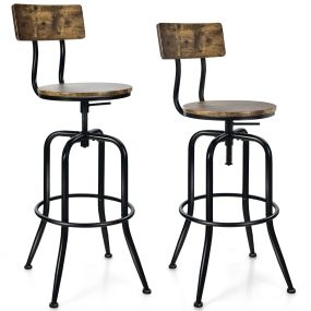 Juego de 2 taburetes de bar industriales giratorios ajustables 69-76 cm con respaldo y reposapiés de metal