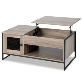 Mesa de Centro con Tablero Elevable Mesa Auxiliar Industrial Mesa de Café con Compartimento Armario de 2 Puertas 106 x 55 x 44,5 cm