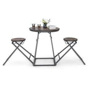 Conjunto de Comedor Plegable Mesa Redonda y Taburetes de Bar para Espacios Pequeños Gris