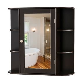 Armario de baño con espejo de madera marrón 65 x 17 x 64 cm