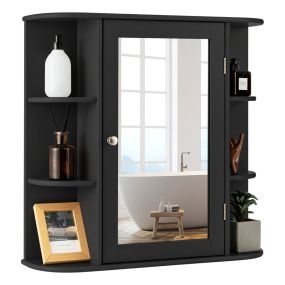 Armario de baño con espejo de madera negro 65 x 17 x 64 cm montaje en pared