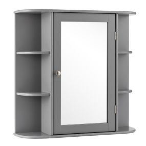 Armario de baño con espejo de madera gris 65 x 17 x 64 cm montado en pared