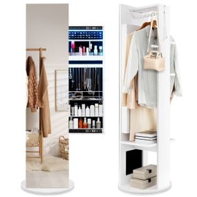 Armario de Joyas Giratorio 360° con Espejo Independiente Perchero y Luces LED 50 x 50 x 166,5 cm Blanco