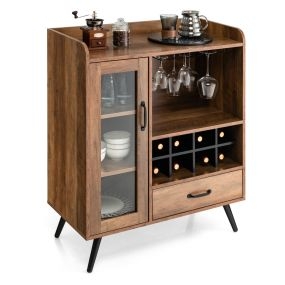 Armario de vino con puerta, cajón, estante y portavasos 80 x 40 x 95 cm marrón