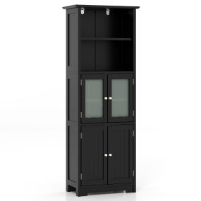 Armario alto de baño con 2 puertas, cajón y estantes ajustables 60 x 30 x 163 cm negro