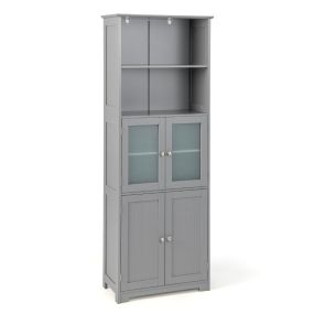 Armario alto de baño con 2 puertas, cajón y estantes ajustables 60 x 30 x 163 cm gris