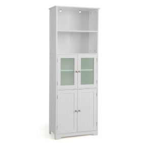 Armario alto de baño con 2 puertas, cajón y estantes ajustables 60 x 30 x 163 cm blanco