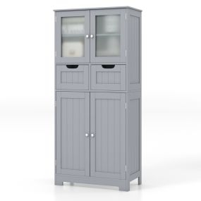 Armario de almacenamiento de piso con 4 puertas, 2 cajones y estantes 60 x 30 x 128 cm gris