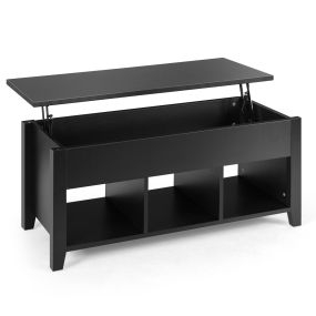 Mesa Baja con Tapa Elevable Mesa de Centro Altura Regulable Compartimiento Escondido Mesa de Café para Salón Negro 104,5 x 49,5 x 48,5 cm