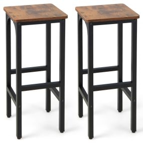 Juego de 2 Taburetes de Bar 71,5 cm Silla Alta de Comedor con Reposapiés Marco Metal para Comedor Cocina Pub Restaurante Marrón