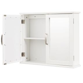 Armario de Baño de Madera con Espejo Montado a la Pared con Dobles Puertas Organizador Gabinete para Baño Blanco 60 x 14,5 x 50 cm