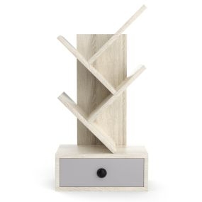 Estantería de Árbol de 5 Niveles con Cajón de Utilidades Pequeño Soporte de Almacenamiento para Libros 30 x 17,5 x 60 cm Beige