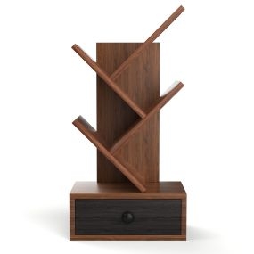 Estantería de Árbol de 5 Niveles con Cajón de Utilidades Pequeño Soporte de Almacenamiento para Libros 30 x 17,5 x 60 cm Marrón