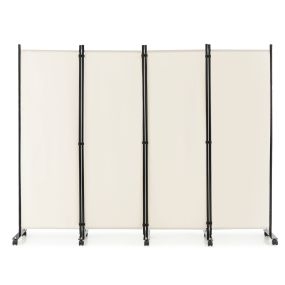 Biombo de 4 paneles con ruedas para hogar y oficina 225 x 30 x 173 cm blanco
