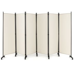Biombo plegable de 6 paneles con ruedas bloqueables beige 334,5 x 30 x 172 cm