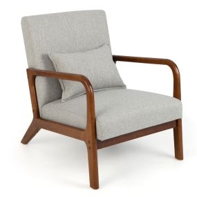 Silla Decorativa Moderna con Estructura de Madera de Caucho Almohada Lumbar Almohadillas de Fieltro Antideslizantes para Oficina Gris