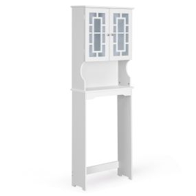 Armario de almacenamiento sobre inodoro con estante ajustable y doble puerta de vidrio blanco 60 x 21,5 x 170,5 cm