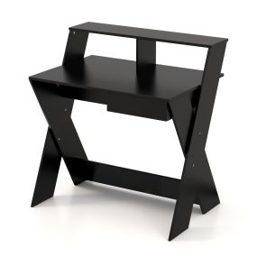 Mesa de ordenador con cajón, elevador de pantalla, reposapiés y patas en X 90 x 60 x 94 cm negro