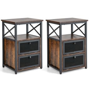 Juego de mesitas de noche estilo industrial con armazón metálico robusto 40 x 35 x 61 cm marrón rústico